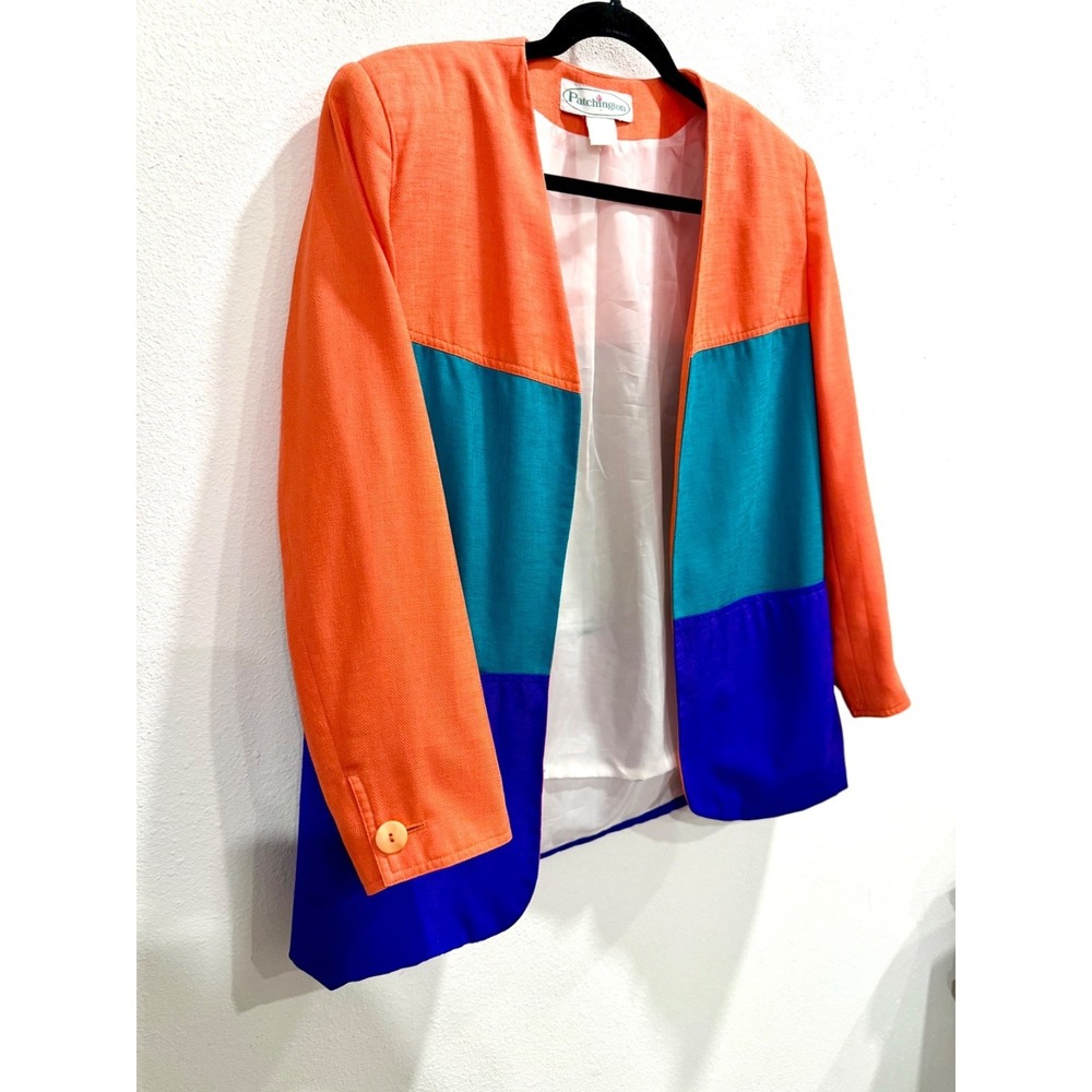 VTG Patchington Neon 80's Colorblock Blazer Jacket Size 6 Shoulder Pads Artsy - Picture 4 of 7